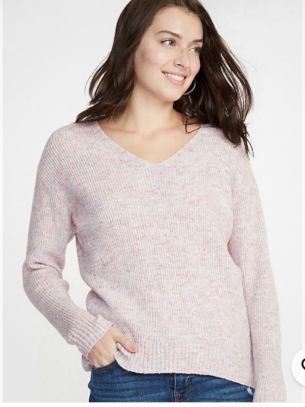 Old Navy Women's Pink Cozy Marled V-Neck Sweater - Size M